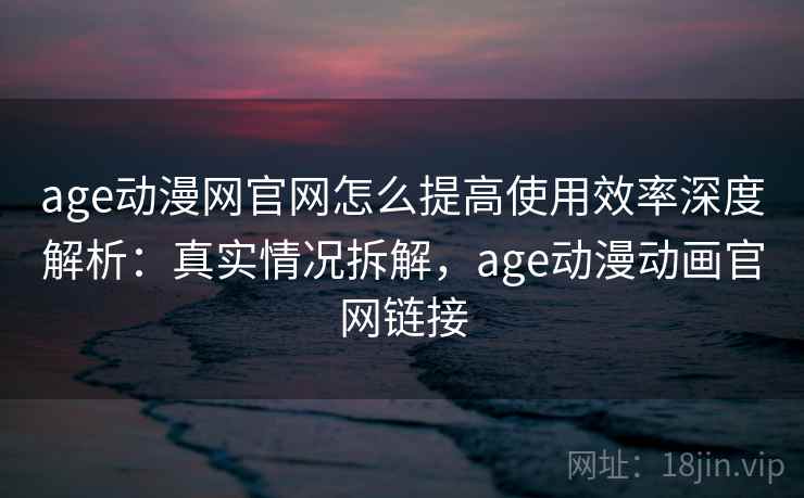 age动漫网官网怎么提高使用效率深度解析：真实情况拆解，age动漫动画官网链接